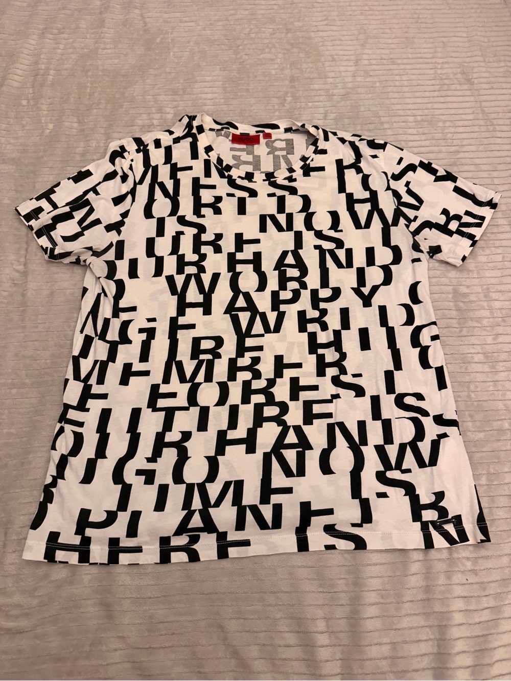Men's White & Black Graphic Lettering Crewneck T-Shirt- Hugo Boss